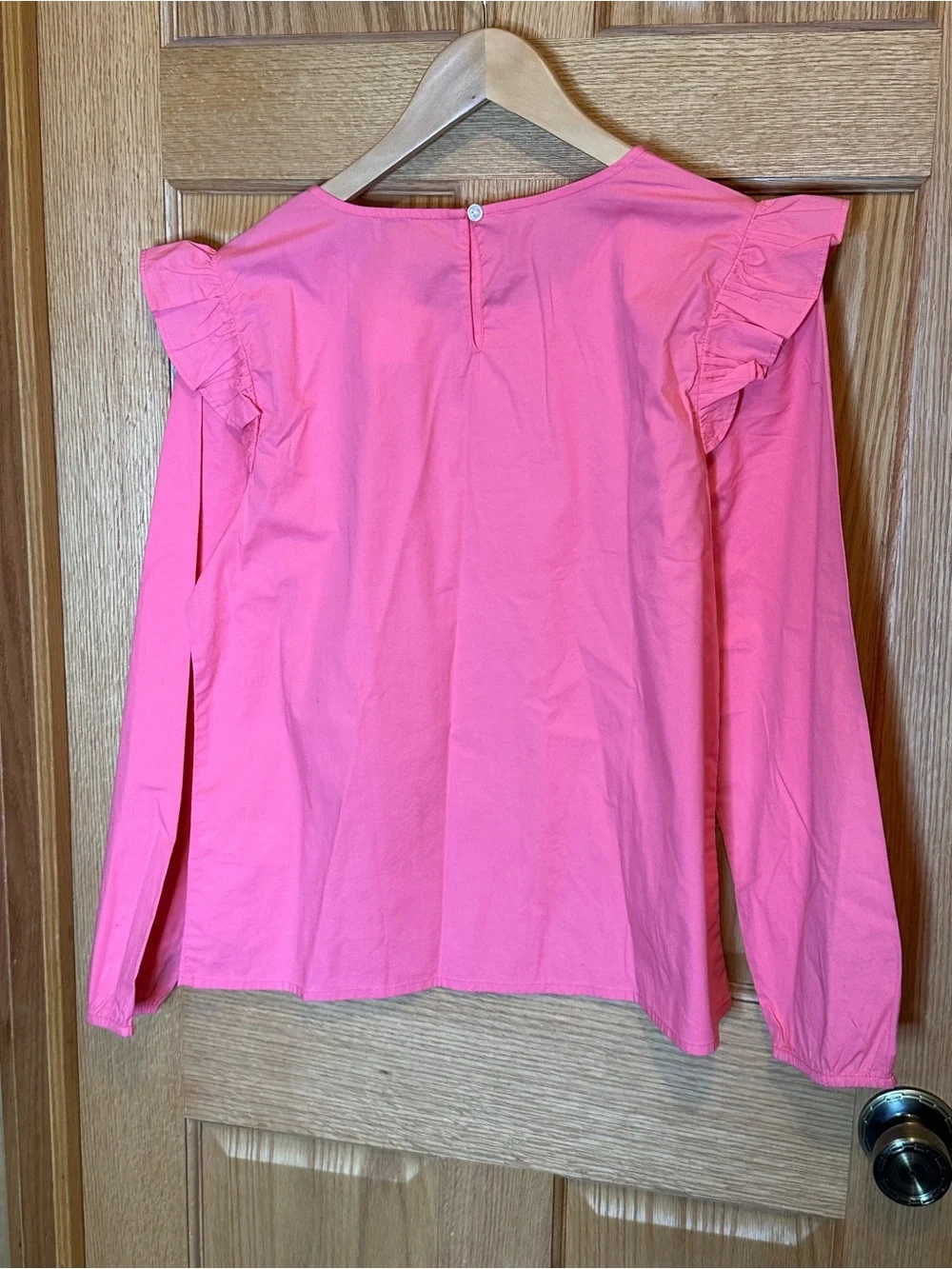 J Crew Factory Cotton Poplin Top Blouse with Ruffles Hot Pink large nwt